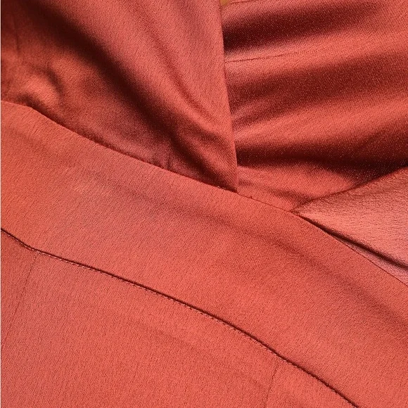 Lulu’s Look of Luxe Rusty Rose Satin Asymmetrical Wide-Leg Jumpsuit - Picture 5 of 7